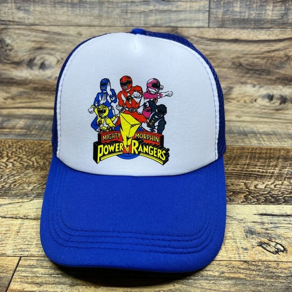 Power Rangers Mens Trucker Hat Blue Snapback 1993 Retro TV Nostalgic Ball Cap - Picture 2 of 8